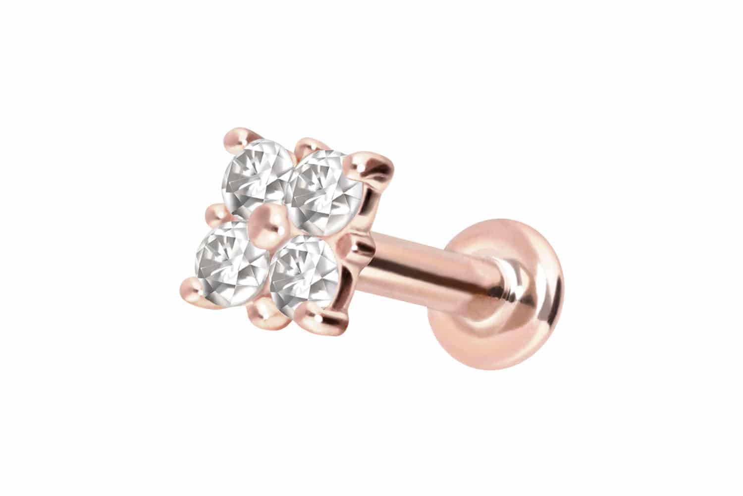 14 Karat Gold Labret Piercing mit Innengewinde MOISSANIT-QUADRAT